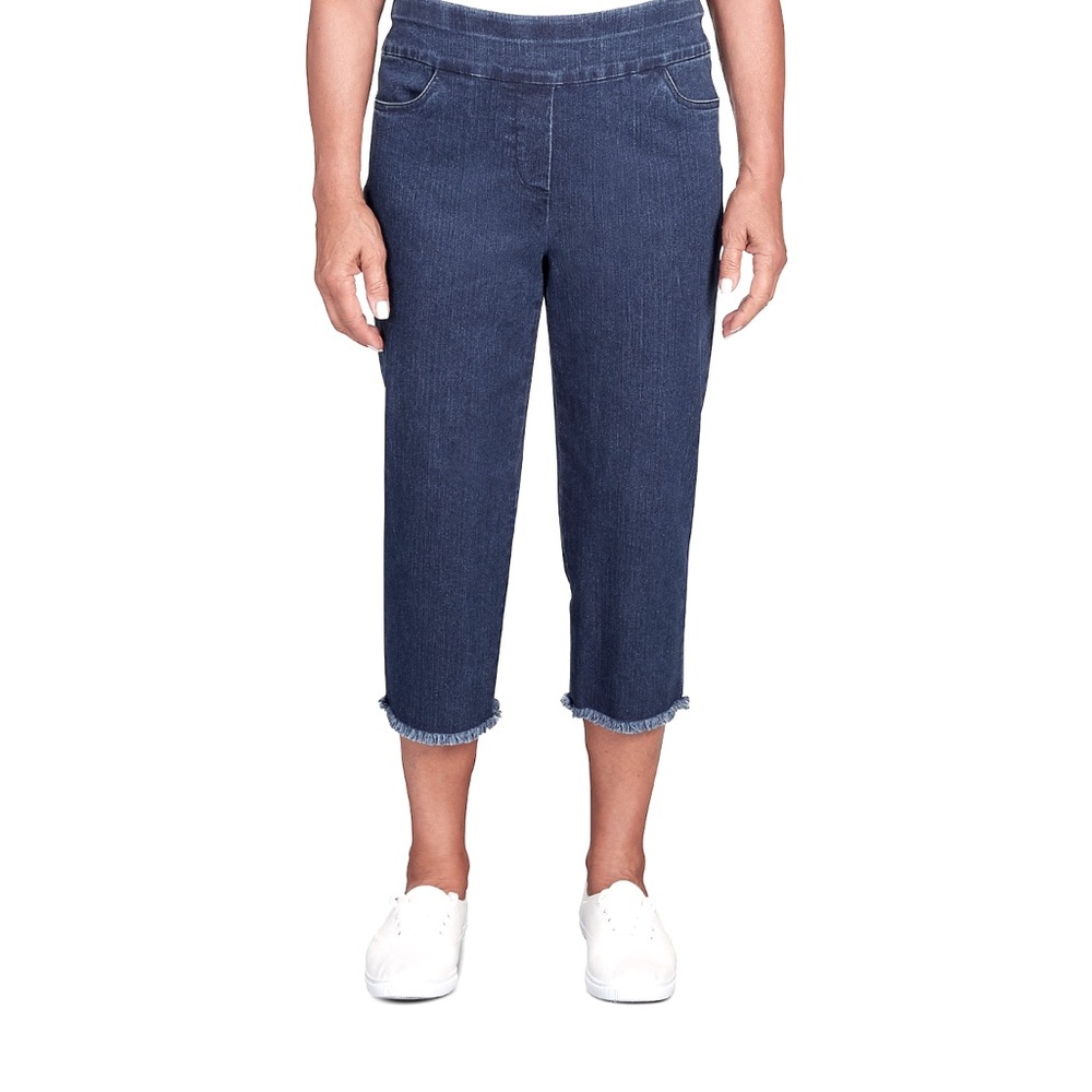 ALFRED DUNNER WOMENS ALLURE DENIM FRINGE CAPRIS